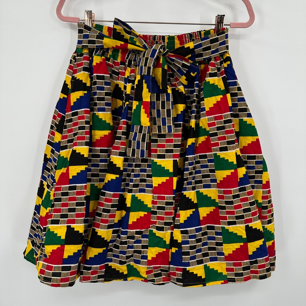 Karachic by NF Vibrant African Print Midi Skirt Bow Tie‎ Elastic Waist One Size